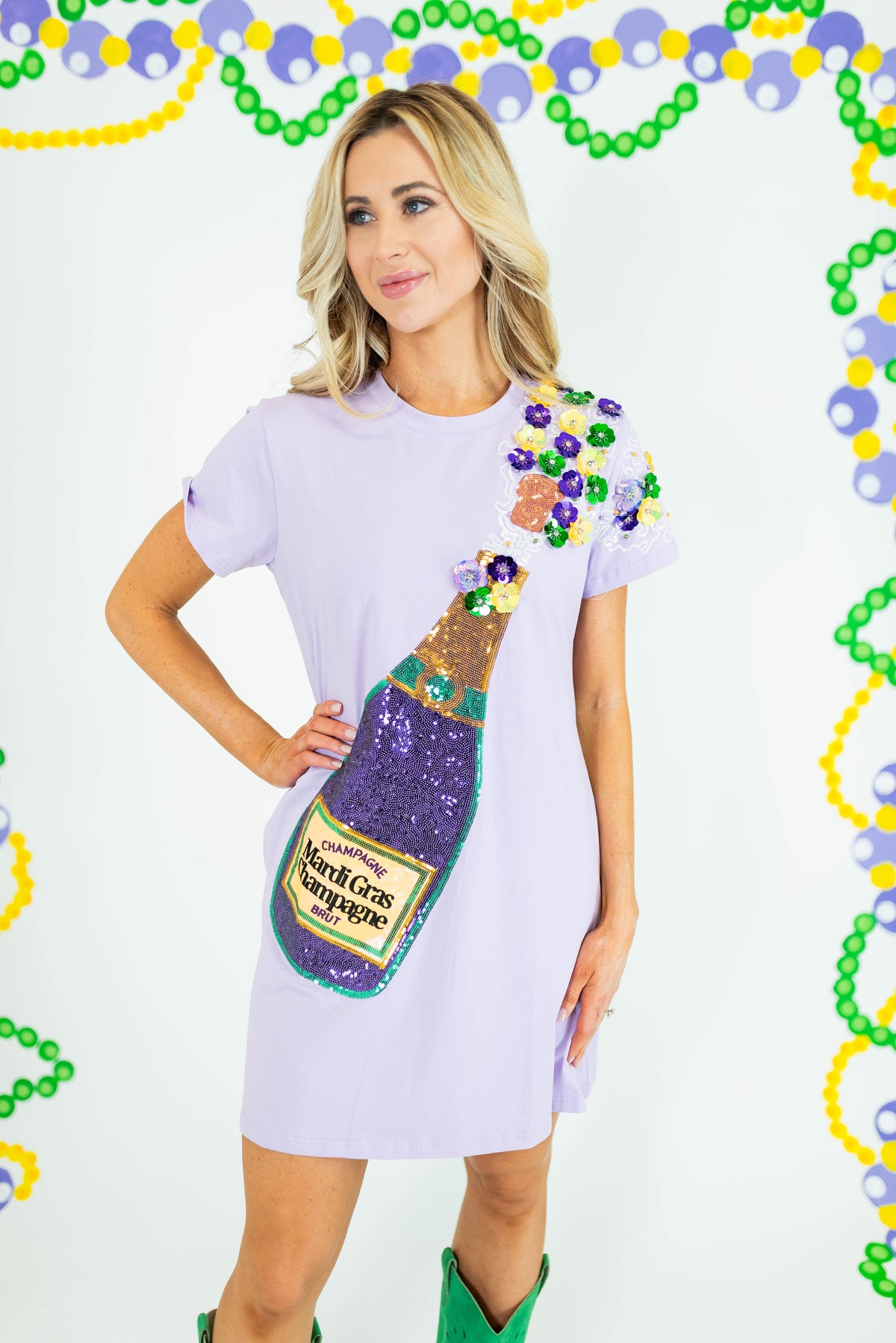 Mardi Gras Sequin Popping Champagne Dress - Obsession Boutique
