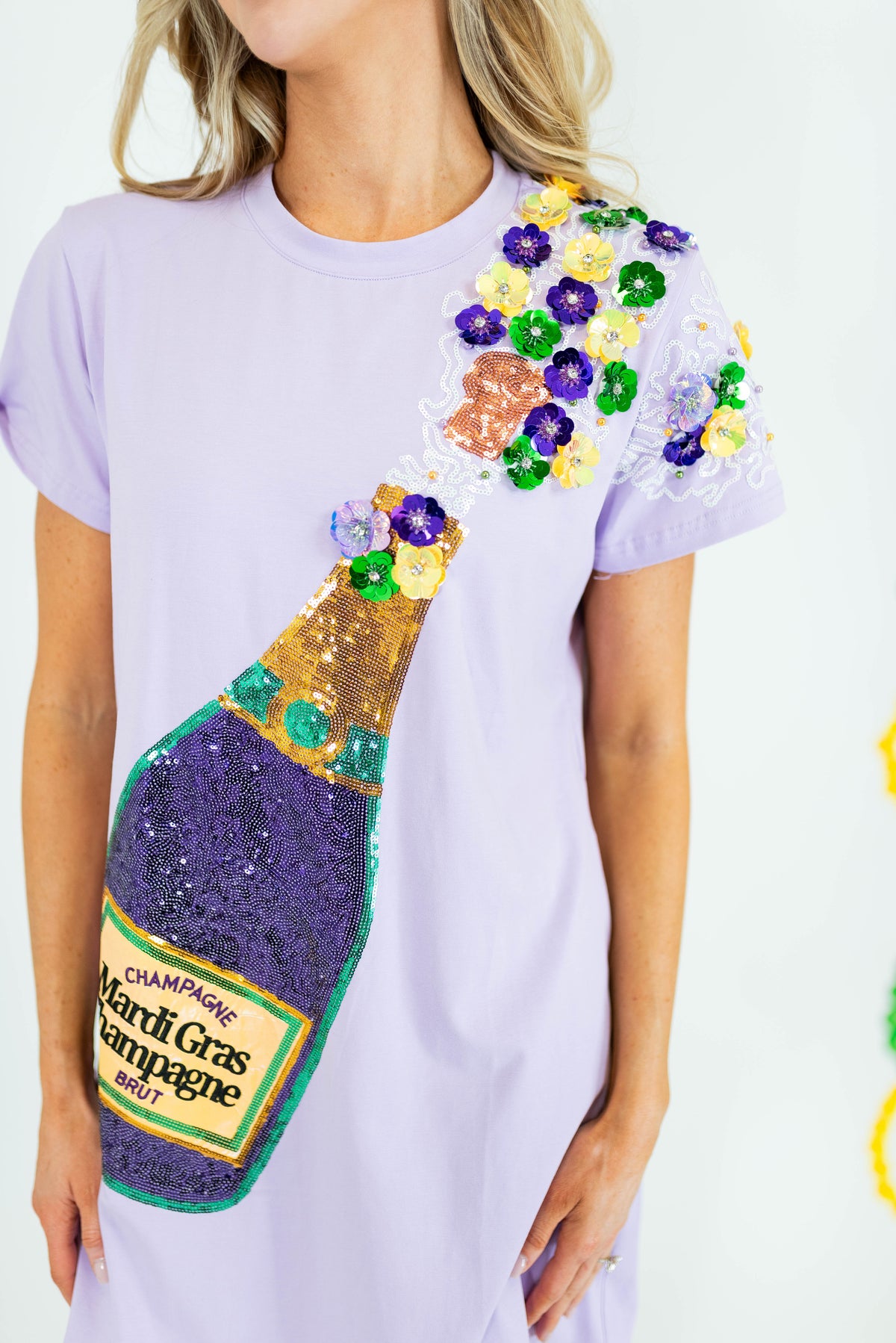 Mardi Gras Sequin Popping Champagne Dress - Obsession Boutique