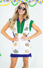Mardi Gras Crowns Tennis Dress - White - Obsession Boutique