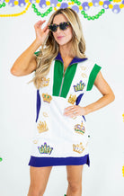 Mardi Gras Crowns Tennis Dress - White - Obsession Boutique
