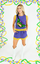 Mardi Gras Lace Trimmed Tank Top & Shorts Set - Obsession Boutique