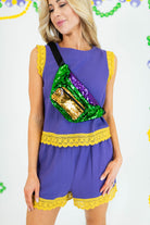 Mardi Gras Lace Trimmed Tank Top & Shorts Set - Obsession Boutique