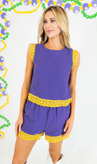 Mardi Gras Lace Trimmed Tank Top & Shorts Set - Obsession Boutique