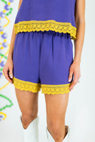 Mardi Gras Lace Trimmed Tank Top & Shorts Set - Obsession Boutique