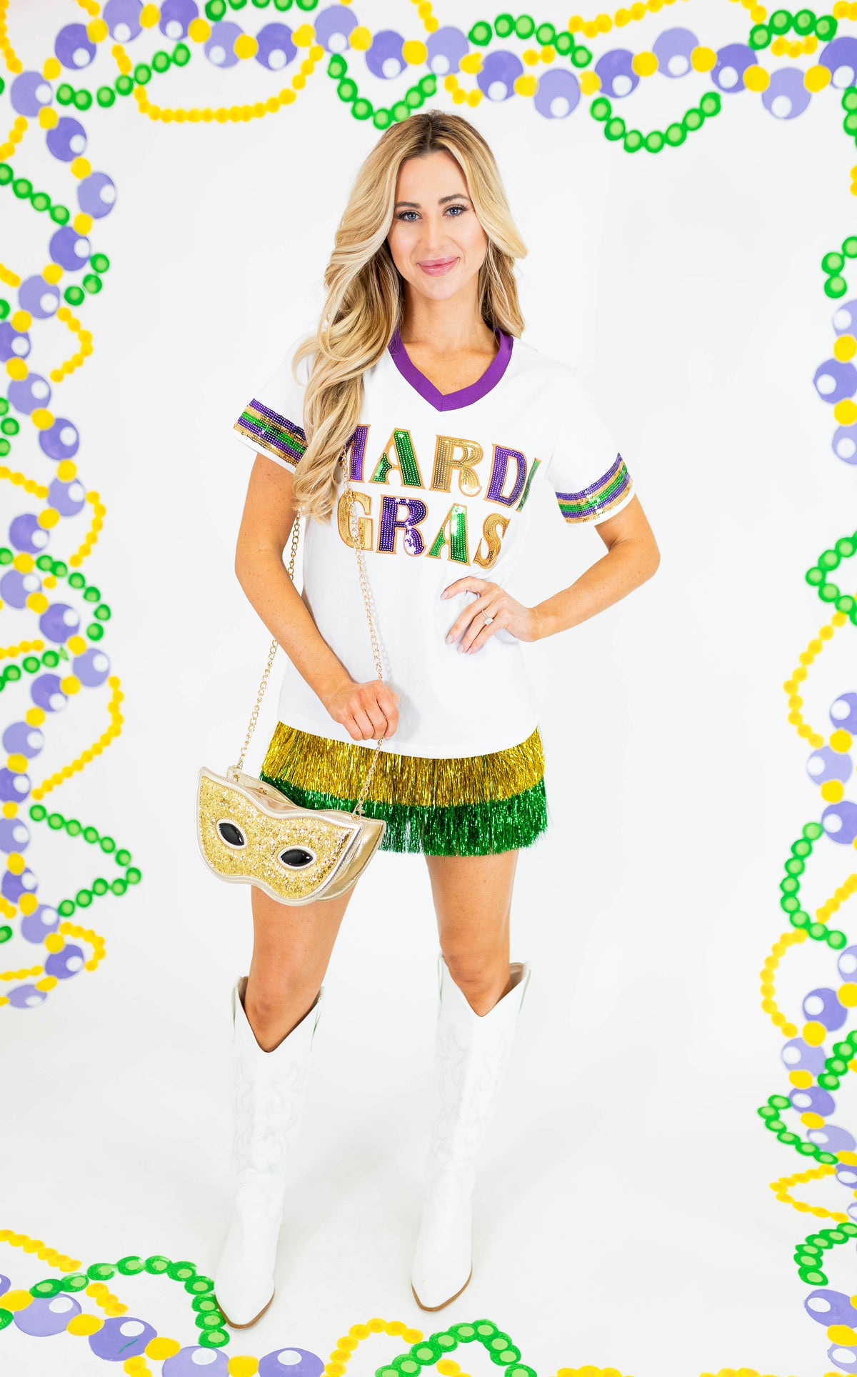 Brilliant Mardi Gras Sequin Short Sleeve Shirt - Obsession Boutique