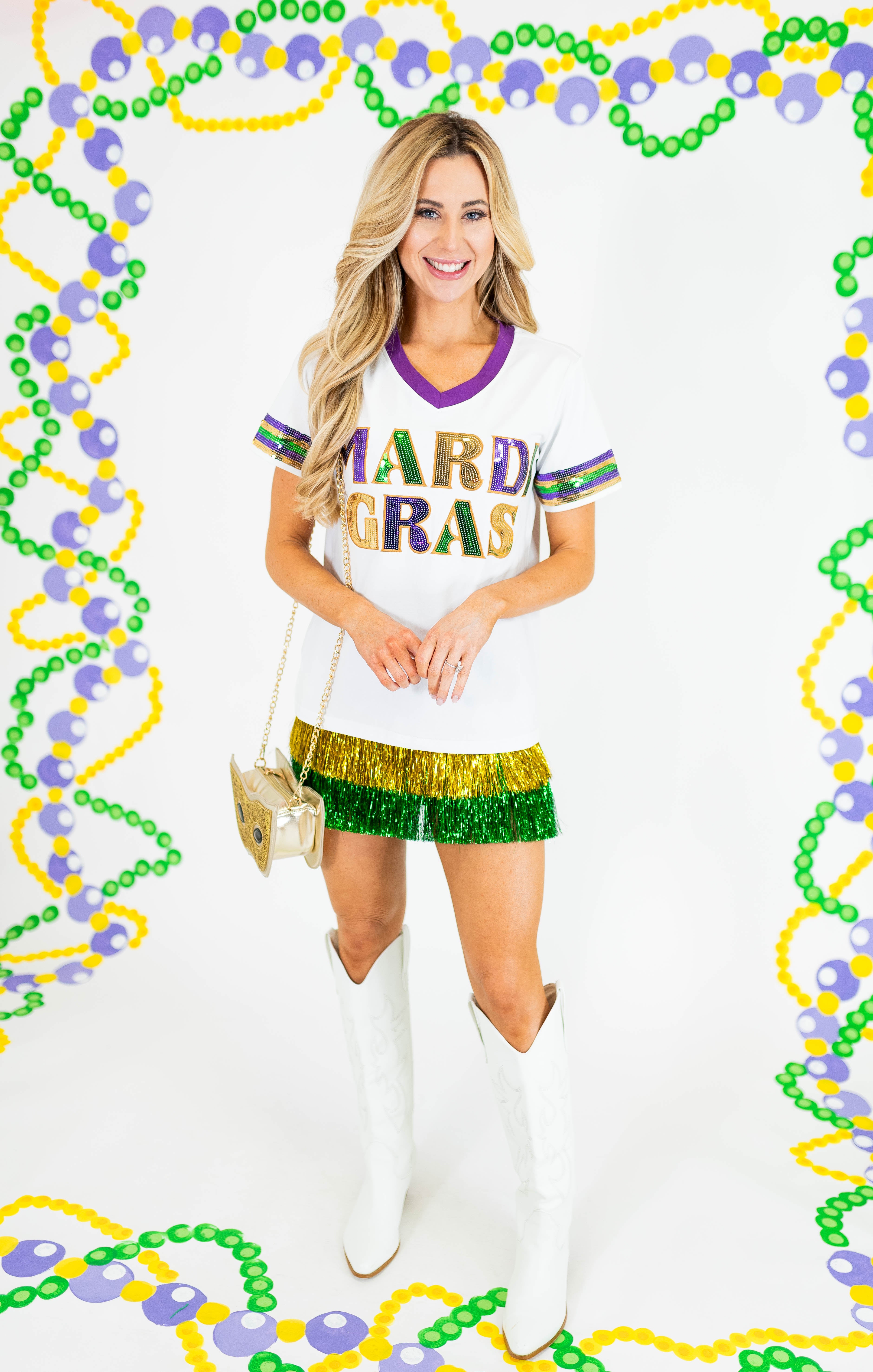 Brilliant Mardi Gras Sequin Short Sleeve Shirt - Obsession Boutique