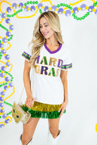 Brilliant Mardi Gras Sequin Short Sleeve Shirt - Obsession Boutique