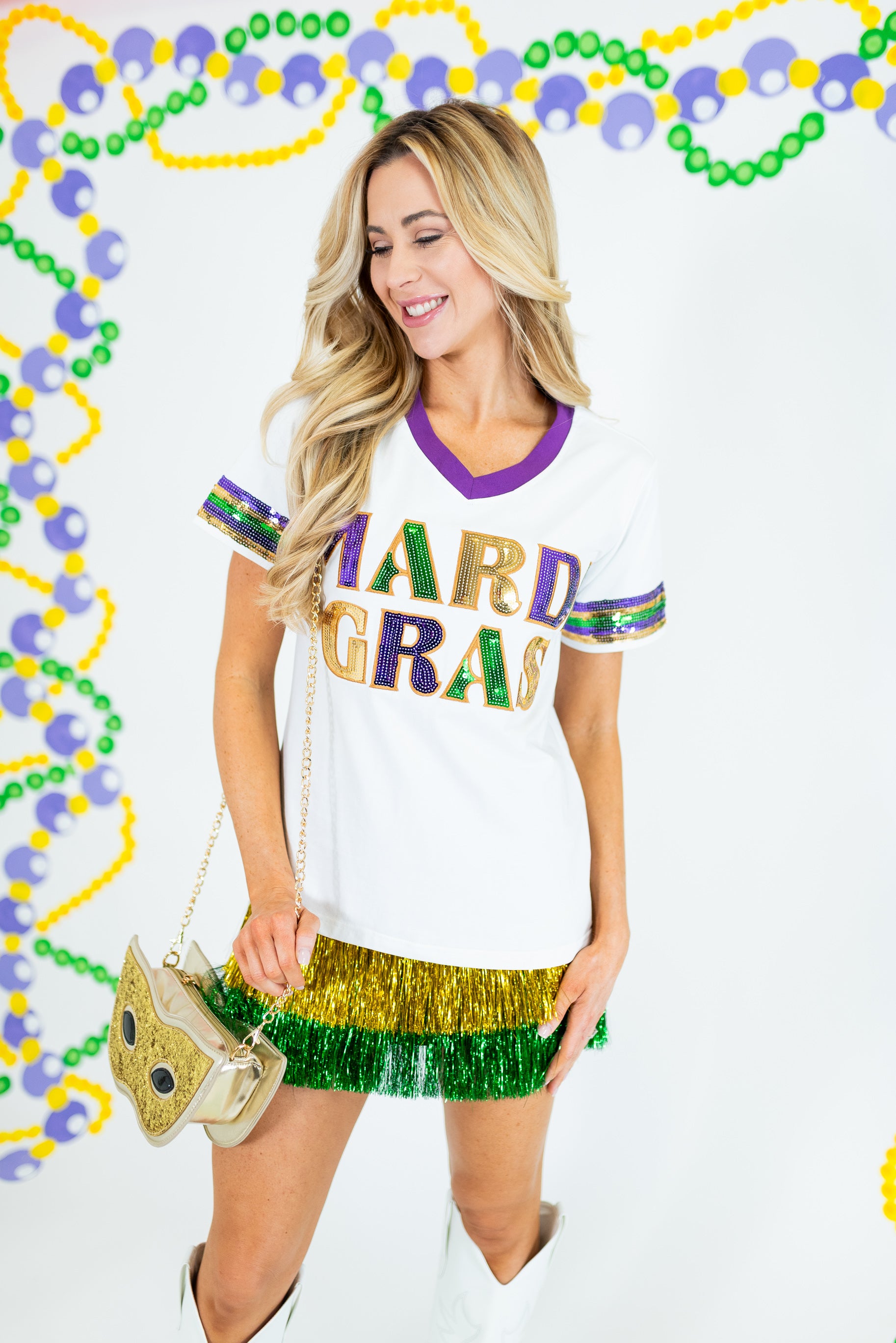 Brilliant Mardi Gras Sequin Short Sleeve Shirt - Obsession Boutique