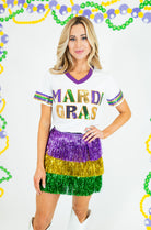 Brilliant Mardi Gras Sequin Short Sleeve Shirt - Obsession Boutique