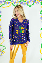 Mardi Queen Sequin V-Neck Sweater - Purple - Obsession Boutique