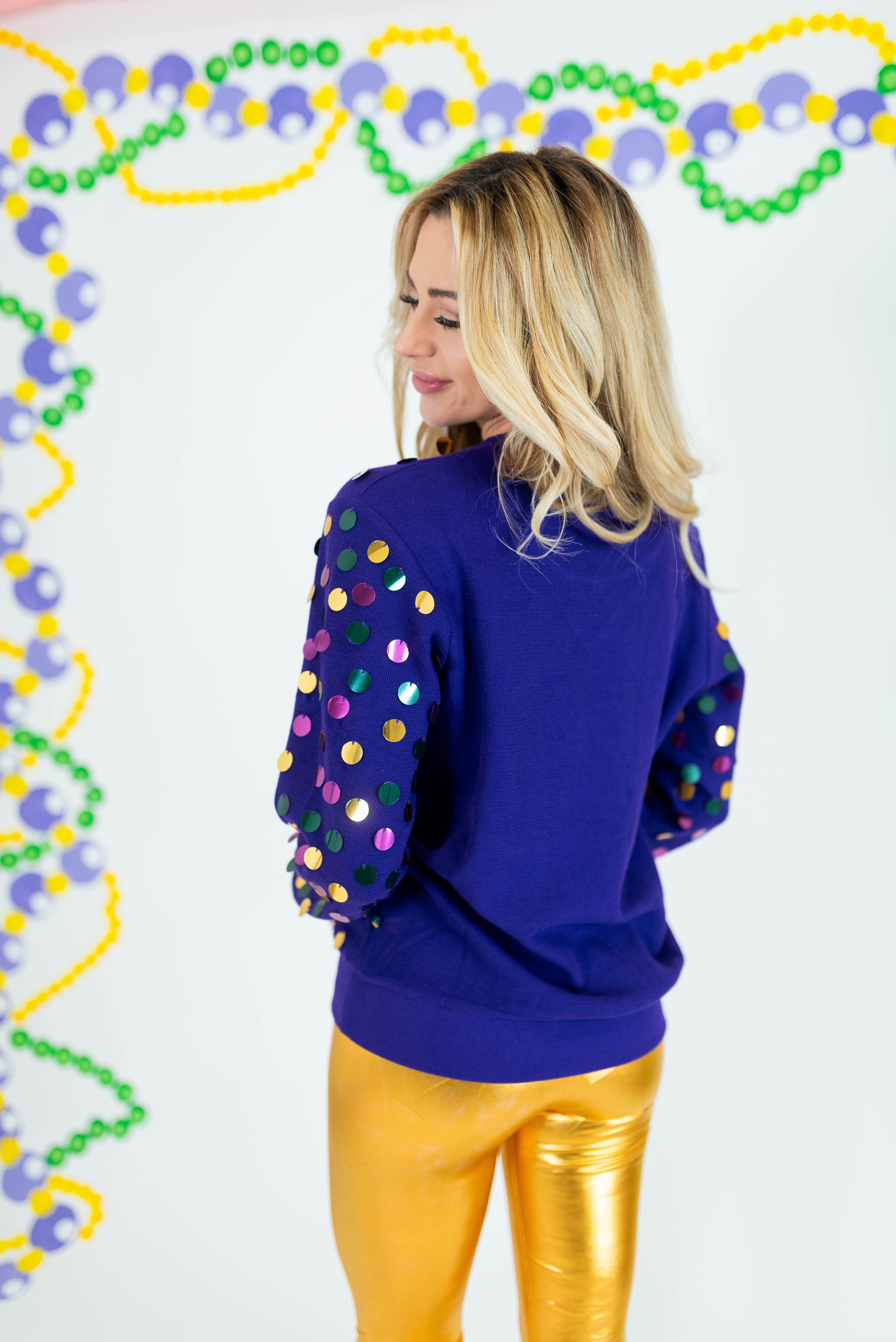 Mardi Queen Sequin V-Neck Sweater - Purple - Obsession Boutique