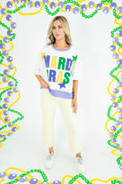 Mardi Gras Color Block Rhinestone Sweatshirt - White - Obsession Boutique