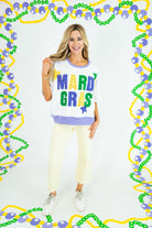 Mardi Gras Color Block Rhinestone Sweatshirt - White - Obsession Boutique