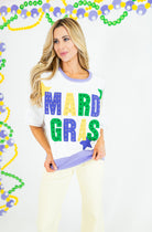 Mardi Gras Color Block Rhinestone Sweatshirt - White - Obsession Boutique