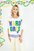 Mardi Gras Color Block Rhinestone Sweatshirt - White - Obsession Boutique