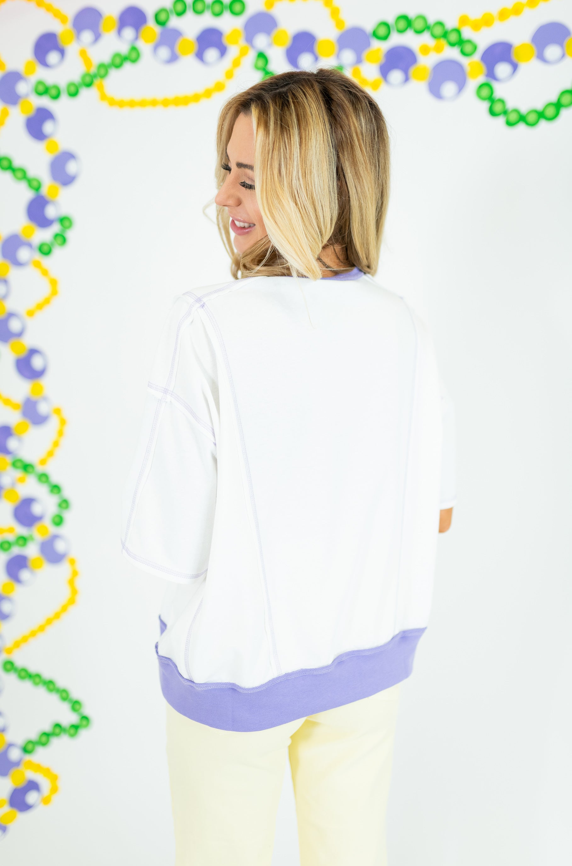 Mardi Gras Color Block Rhinestone Sweatshirt - White - Obsession Boutique