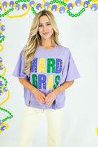 Mardi Gras Oversized Graphic Stud Tee - Obsession Boutique