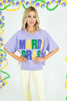 Mardi Gras Oversized Graphic Stud Tee - Obsession Boutique