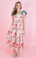 Red Floral Tie Strap Midi Dress - Obsession Boutique