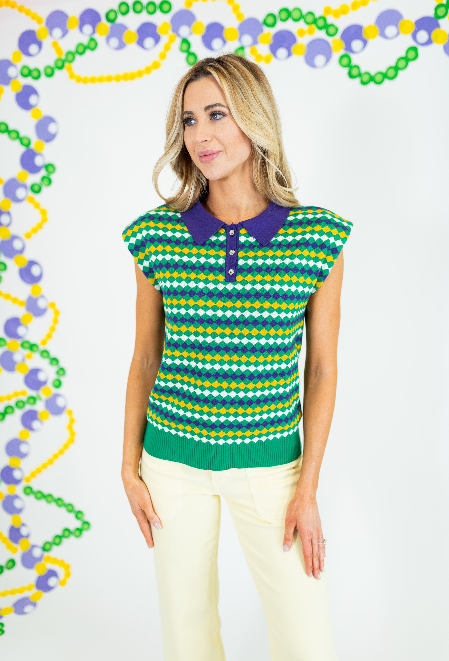 Mardi Gras Diamond Jacquard Sweater - Obsession Boutique