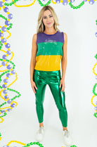 Mardi Gras Sequin Color Block Sweater Tank Top - Obsession Boutique