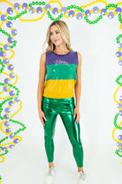 Mardi Gras Sequin Color Block Sweater Tank Top - Obsession Boutique