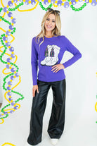 Mardi Gras Boots Purple Long Sleeve Top - Obsession Boutique