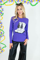 Mardi Gras Boots Purple Long Sleeve Top - Obsession Boutique
