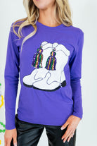 Mardi Gras Boots Purple Long Sleeve Top - Obsession Boutique
