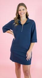 Short Sleeve Half Zip Scuba Knit Dress - Obsession Boutique