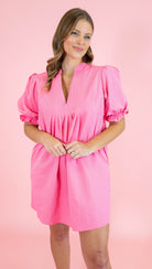 Textured Puff Sleeve Pleated Mini Dress - Obsession Boutique