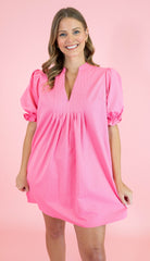 Textured Puff Sleeve Pleated Mini Dress - Obsession Boutique