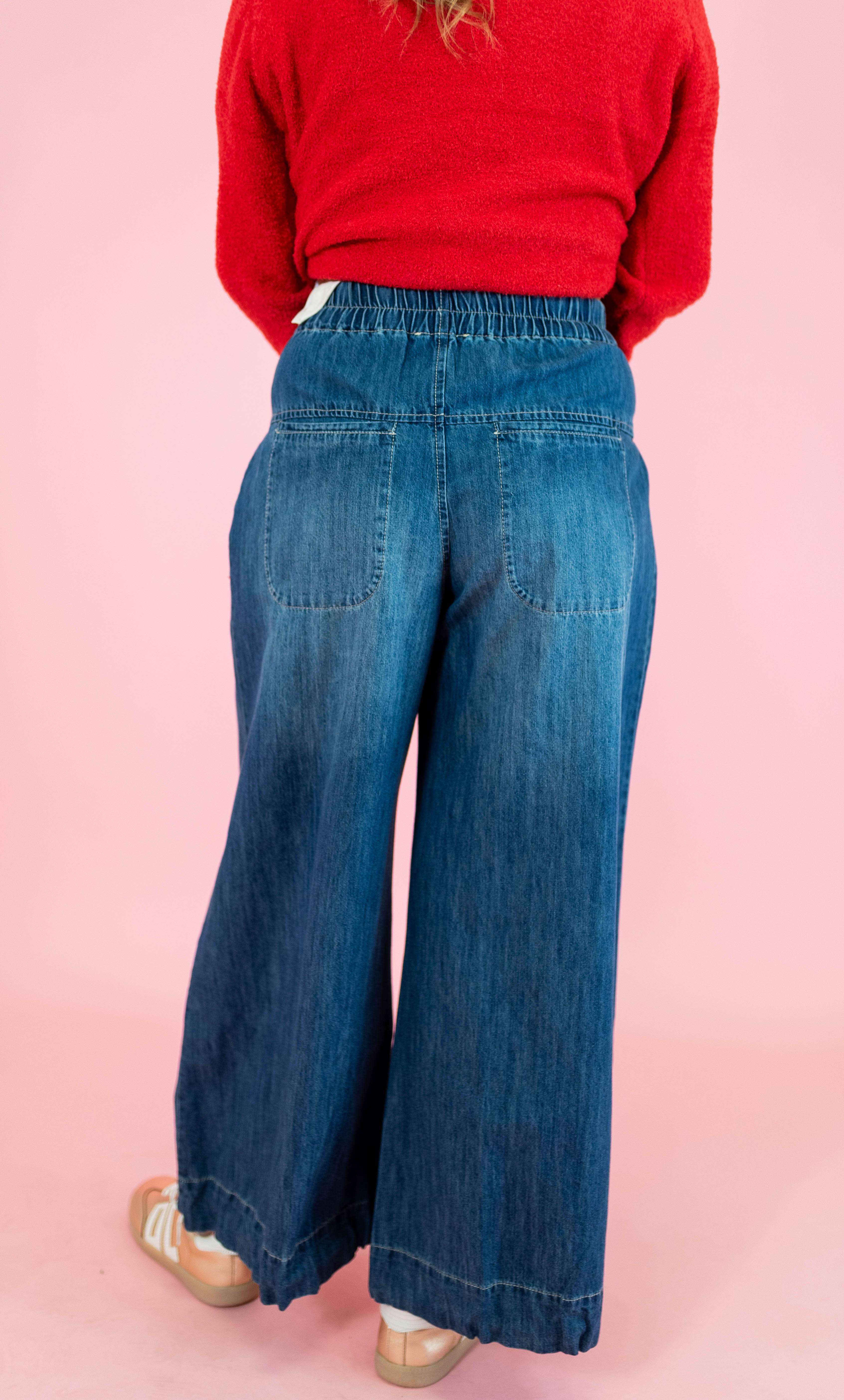 Pleated Baggy Wide Leg Jeans - Denim - Obsession Boutique