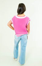 Solid Cable V-Neck Knit Sweater Vest - Pink - Obsession Boutique