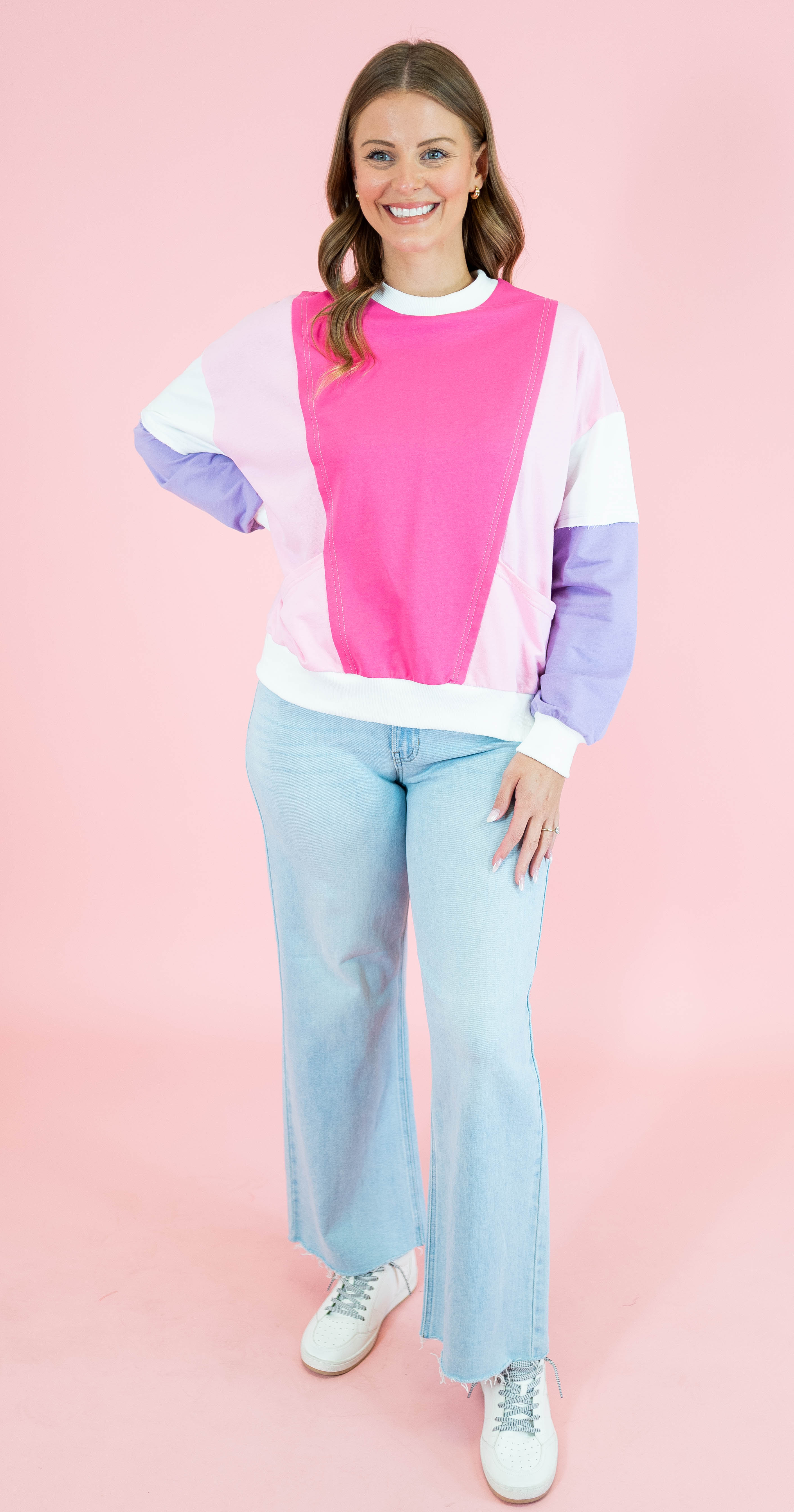 Valentine Pink Color Block Sweatshirt - Obsession Boutique