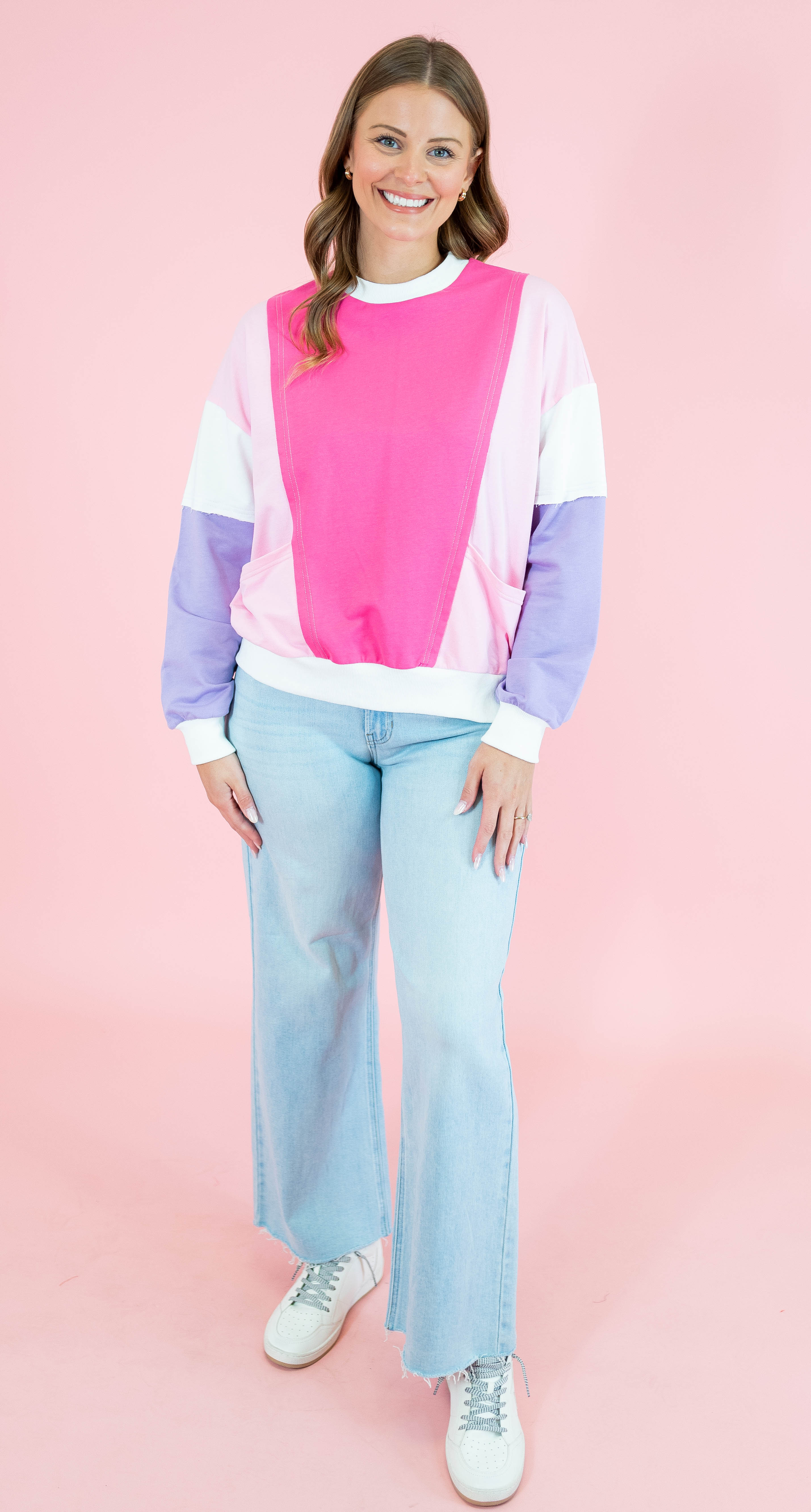 Valentine Pink Color Block Sweatshirt - Obsession Boutique