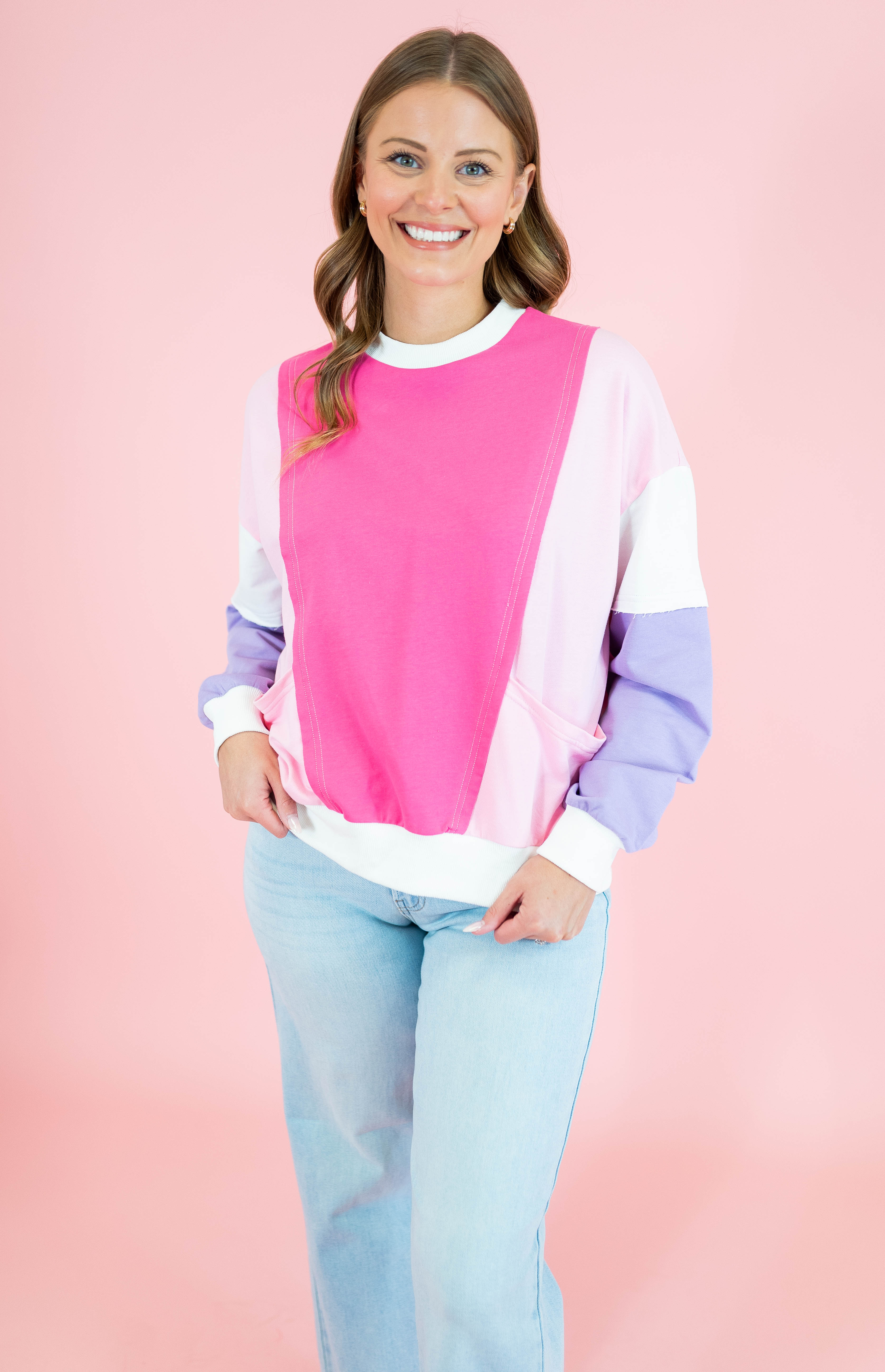 Valentine Pink Color Block Sweatshirt - Obsession Boutique