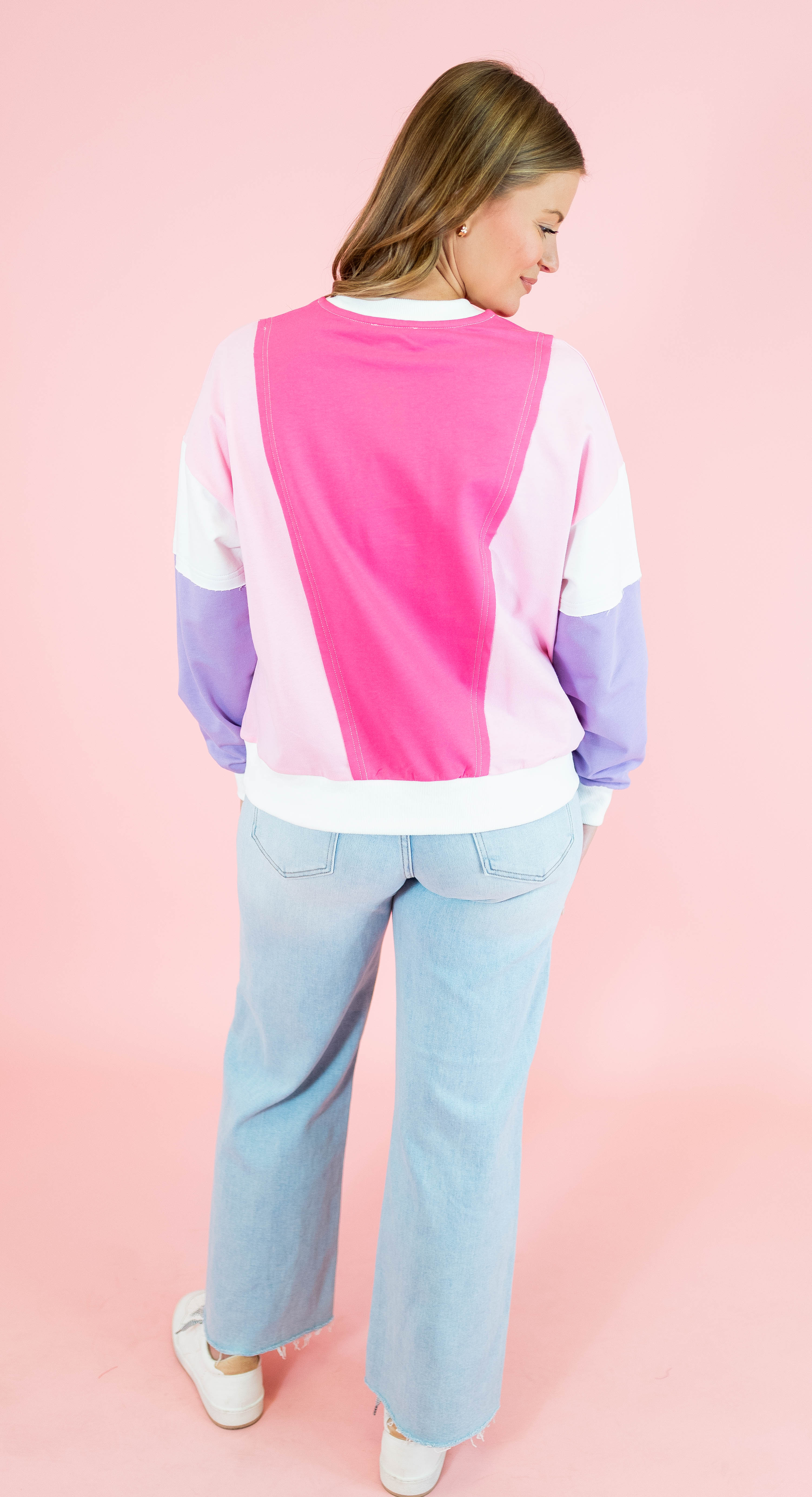 Valentine Pink Color Block Sweatshirt - Obsession Boutique