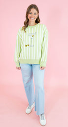 Queen Of Sparkles: Olive Green & White Stripe Martini Sweater - Obsession Boutique