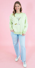 Queen Of Sparkles: Olive Green & White Stripe Martini Sweater - Obsession Boutique