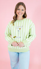 Queen Of Sparkles: Olive Green & White Stripe Martini Sweater - Obsession Boutique