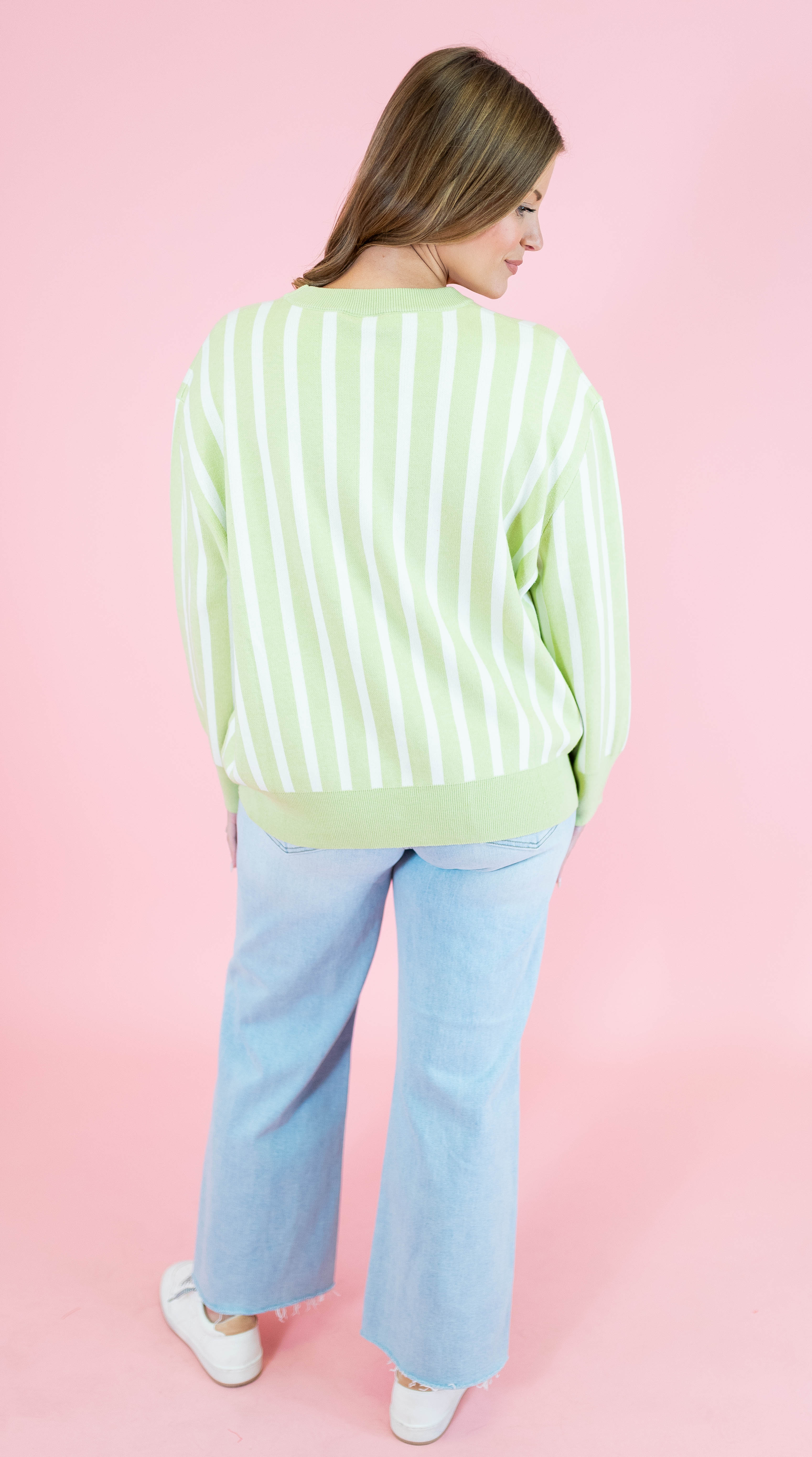 Queen Of Sparkles: Olive Green & White Stripe Martini Sweater - Obsession Boutique