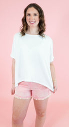 Ribbed Striped Oversized Short Sleeve Top - Obsession Boutique