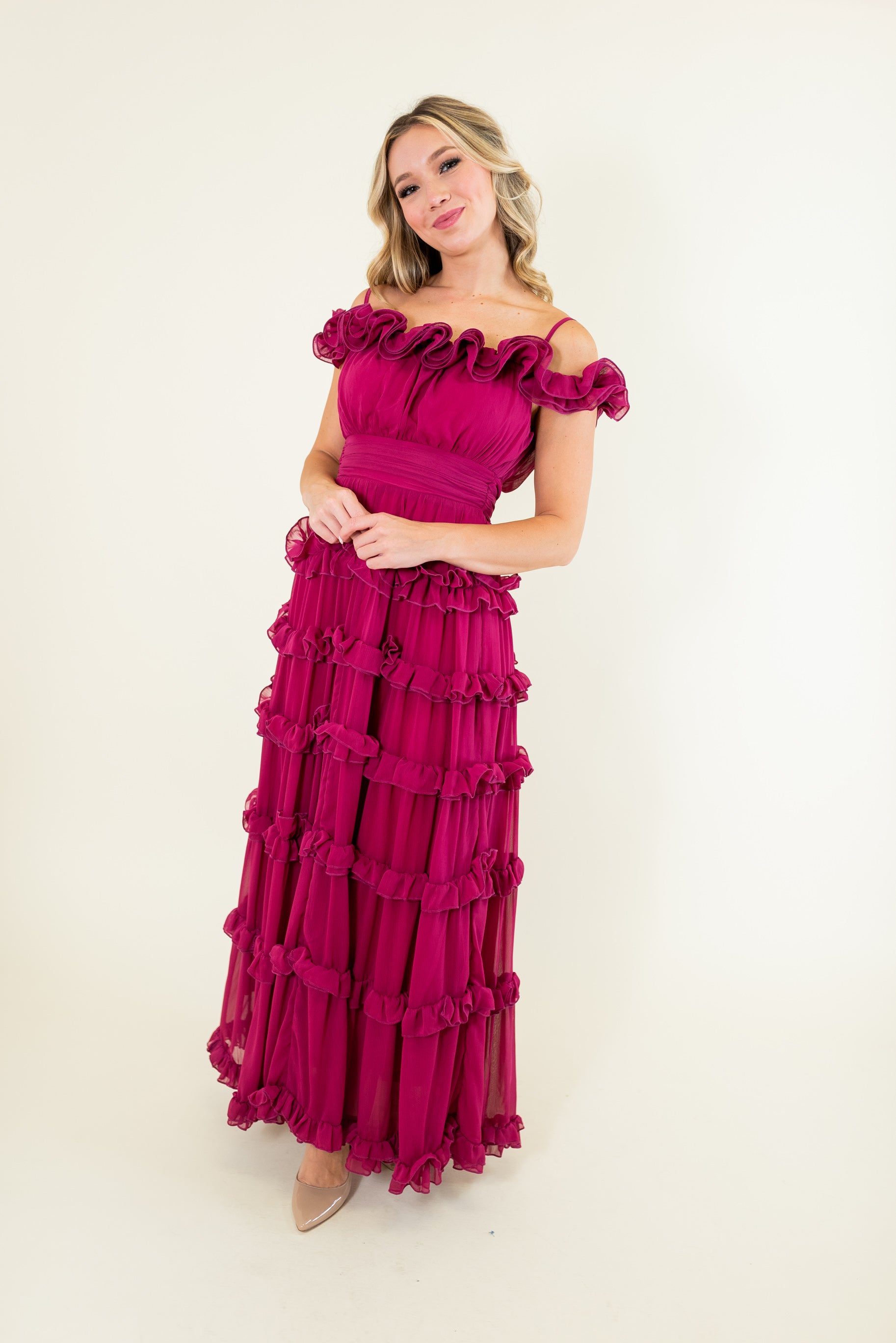Cold Shoulder Tiered Ruffle Maxi Dress