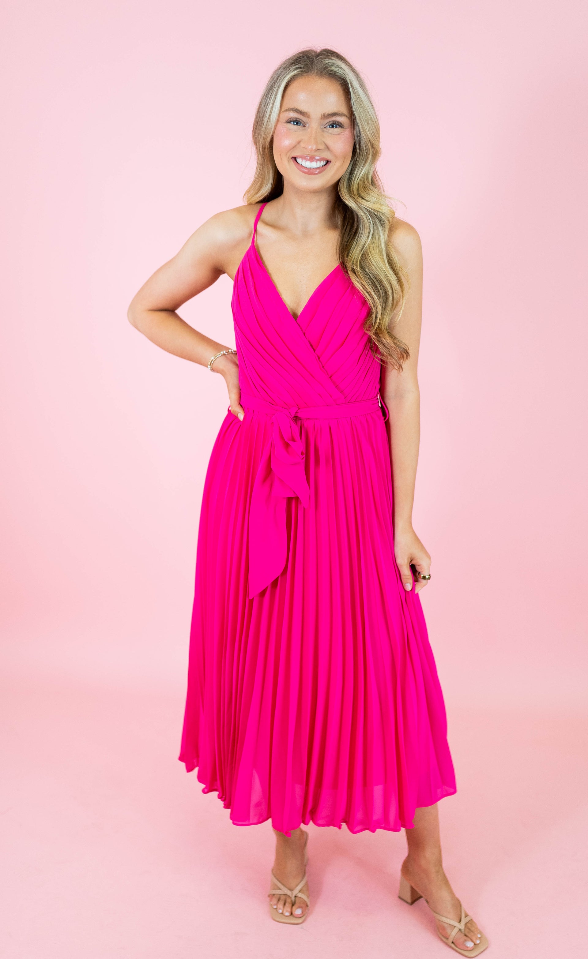 Cami Pleated Chiffon Midi Dress