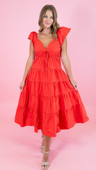 Fit and Flare Ruffled Shoulder Midi Dress - Obsession Boutique