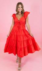 Fit and Flare Ruffled Shoulder Midi Dress - Obsession Boutique