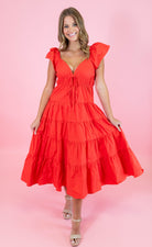 Fit and Flare Ruffled Shoulder Midi Dress - Obsession Boutique