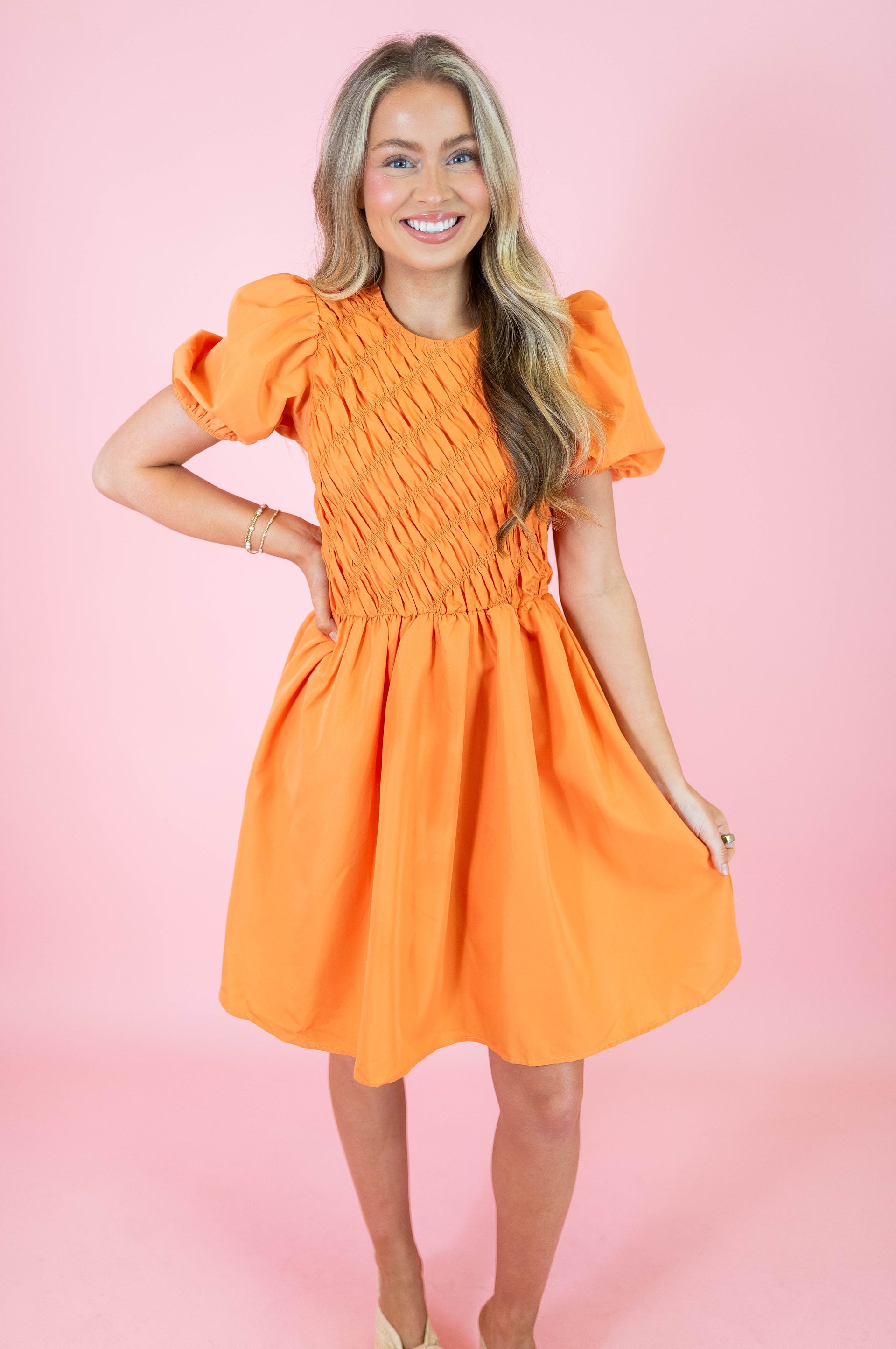 orange puff dress Toperth Orange Floral Elegance Puff-Sleeve Maxi Dress Toperth
