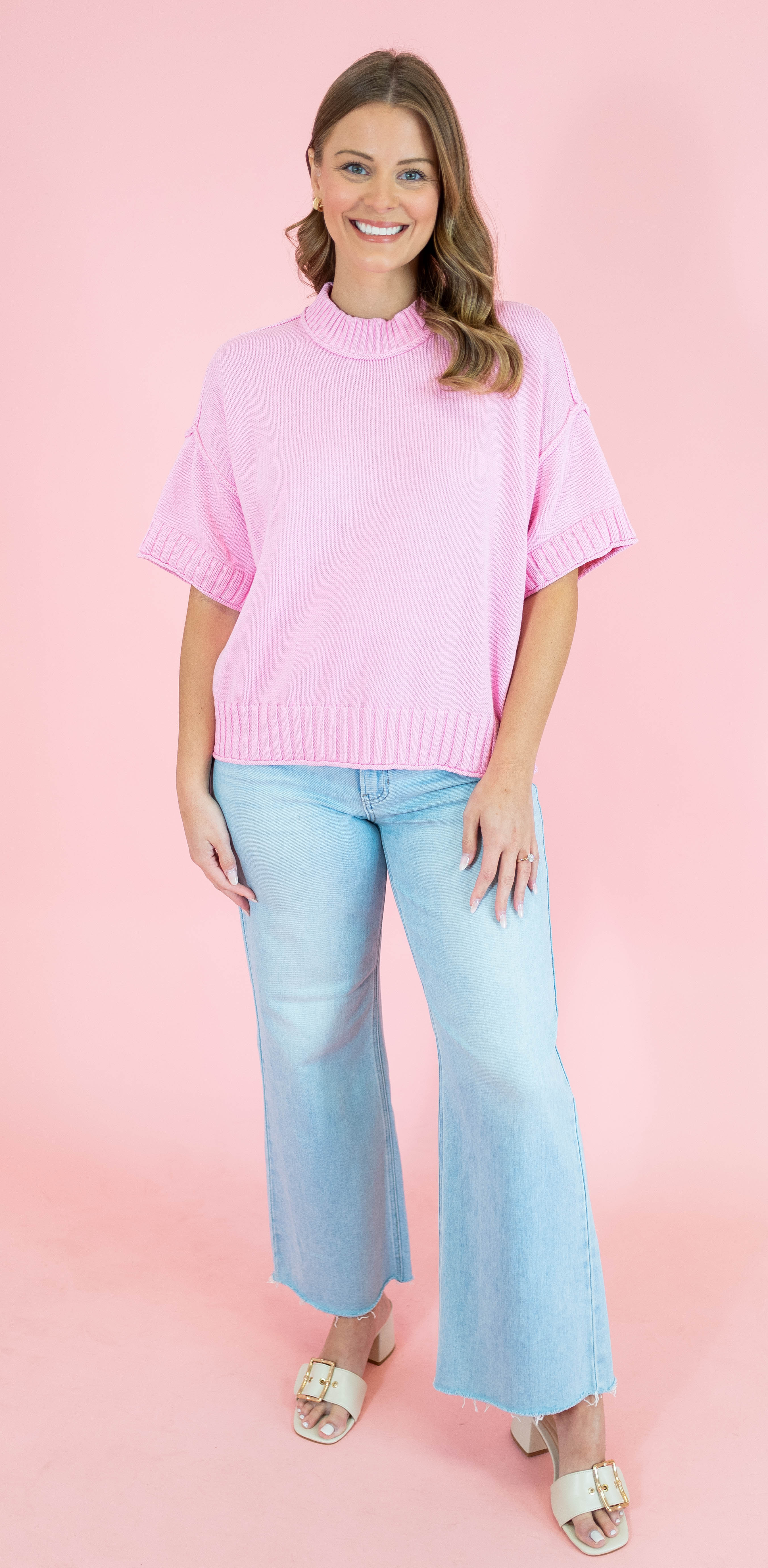 Oversized Crewneck Short Sleeve Sweater - Obsession Boutique